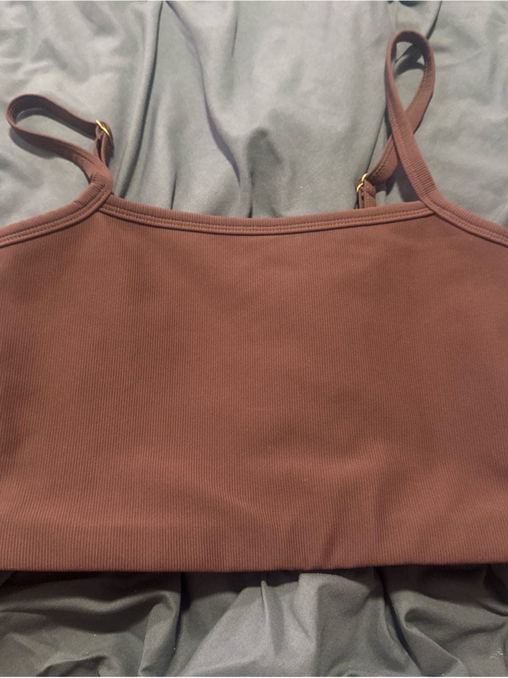 Women’s Ribbed Spaghetti Strap Crop Top - Brown Wilo brand medium